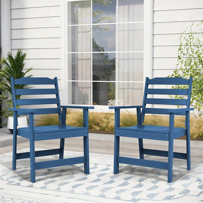 FUNBERRY Outdoor Dining Chairs Set of 4, HDPE Patio Chairs for Outside | Wood-Grain, HDPE All Weather, No Rot or Rust or Crack, UV Fade Shield, 330LBS Weight Capacity, Easy-Clean for Outside
