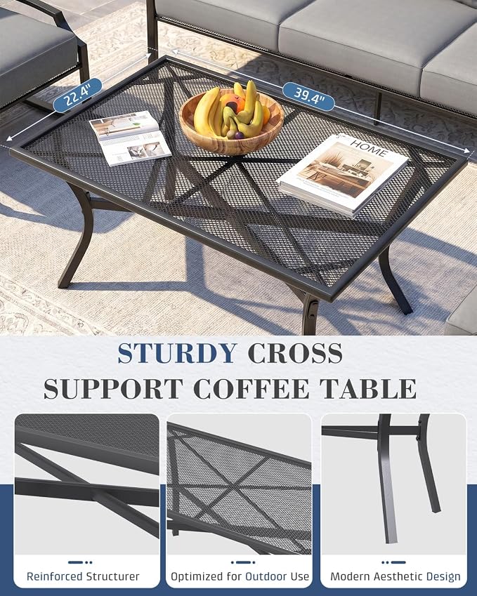 AECOJOY Patio Furniture Set, 4-Piece Metal Mesh Rocking Set, Light Gray | Rust-Resistant Steel Frame, Breathable Mesh, 5" Cushions, 28D High-Density Sponge, for Porch, Deck, Backyard and Garden