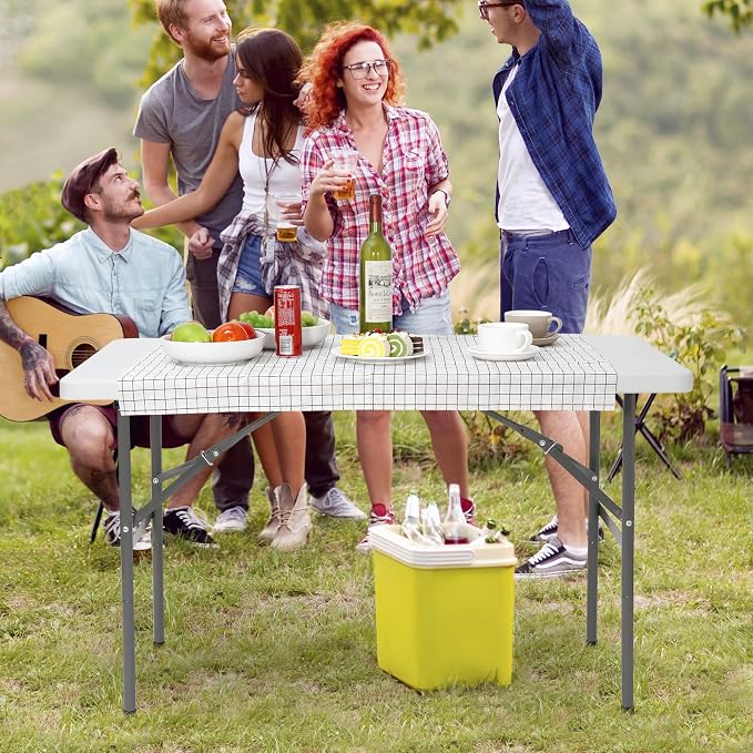 4 FT Folding Table, Fold in Half, Heavy Duty Portable Plastic Table w/Handle for Picnic Party Camping Dining Indoor Outdoor, Lightweight White