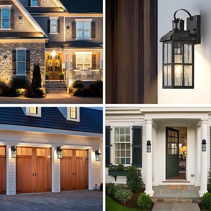 Motion Sensor Porch Light Dusk to Dawn Outdoor Wall Light | Exterior Lighting Fixtures Modern Outside Wall Mount Coach Lamp for House Garage Patio Front Door(Black)