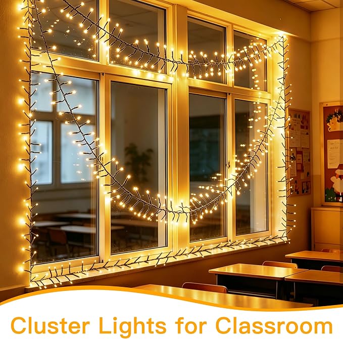 Ollny Cluster Christmas Lights 1000LED 49FT, Warm White Tree Lights 8 Modes Timer Remote, Waterproof String for Outdoor Indoor Outside Garland Xmas Decorations