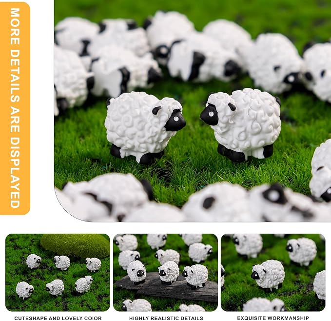 60 pcs Mini Resin Sheep Many Styles Variety Tiny Animals Figures Miniature Little Small Animal Figurines Bulk for Micro Fairy Garden Landscape Accessories Hide Crafts Decor Aquarium