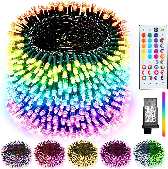500 LED Color Changing Christmas String Lights with Remote, 164 ft | Green Wire 35 Colors Halloween Lights Plug in with Timer, Connectable RGB String Lights Indoor Bedroom Party Christmas Decor