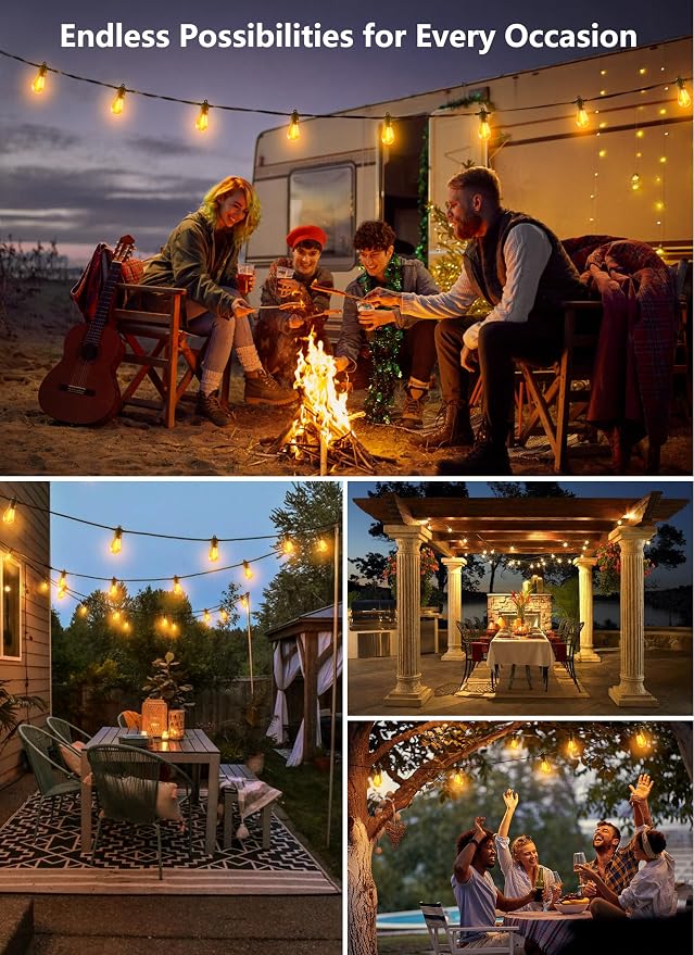 Brightown Outdoor String Lights 190FT with 60+2 Shatterproof Edison Bulbs, Waterproof Hanging Patio Lights Outside for Backyard Deck Garden Party Xmas Decor, 2700K