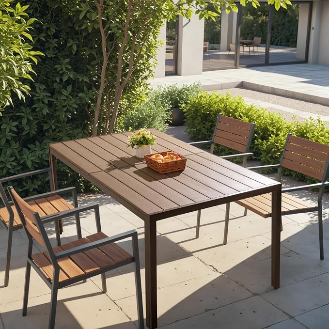 Homall Outdoor Table 59" x 35" Dining Table Set for 6 Wood Texture Patio Table for Deck, Garden, Backyard