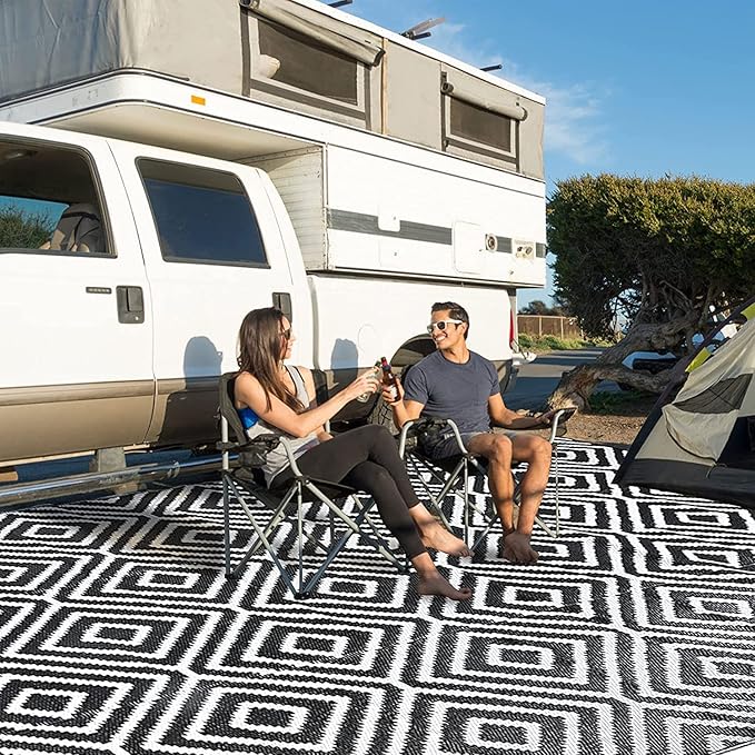 Outdoor Rug 5x8 Waterproof Reversible Patio Rug, Foldable Plastic Straw Outdoor Carpet, Lightweight Portable Camping Mat, Outside Area Rug for RV, Deck, Backyard, Picnic, Beach, Balcony