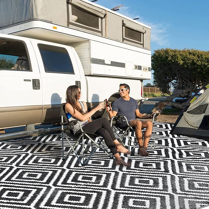 Aug-guan Outdoor Rug 5'x8' ft,Polypropylene Reversible Area Rug Carpet for Patio, Backyard & Deck - Waterproof, Fade-Resistant & Portable Foldable Mat with Storage Bag for Camping, RV, Picnic & Beach