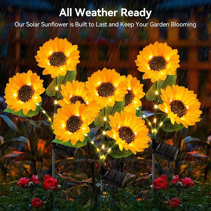 KOOPER Solar Lights Outdoor Garden Decor - Upgraded 6 Pack Solar Garden Lights with 18 Bigger Sunflower Lights, Solar Flowers Outdoor Waterproof for Flower Bed Yard Decor, Gift for Women Mom Grandma