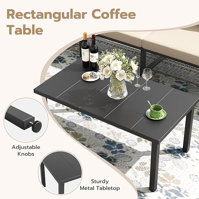 5 Pieces Metal Patio Furniture Set Deck Outdoor Furniture 7-Seat Patio Conversation Sets All-Weather Rust-Proof Sectional Sofa Set with Removable Cushion for Deck, Balcony, Yard, Poolside