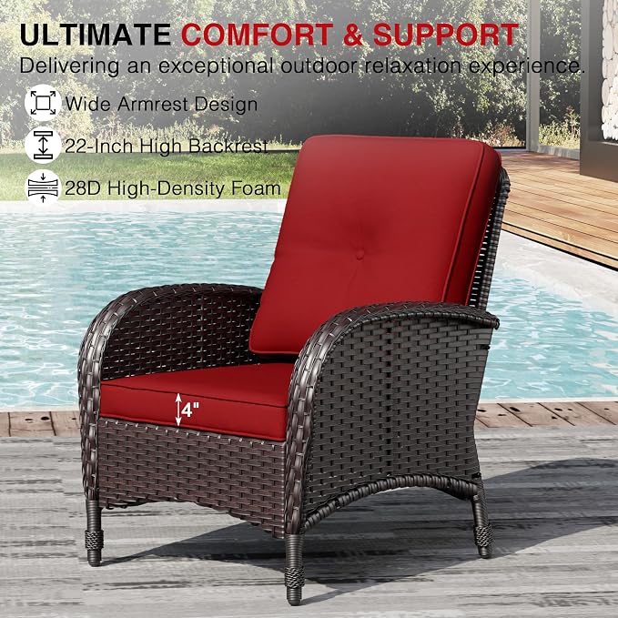 Joyside Wicker Patio Furniture Set, 6 Piece Outdoor Furniture Set with Thickened Cushions, High Back, Deep Seating, Wide Armrest, Rattan Outdoor Chairs for Porch, Deck