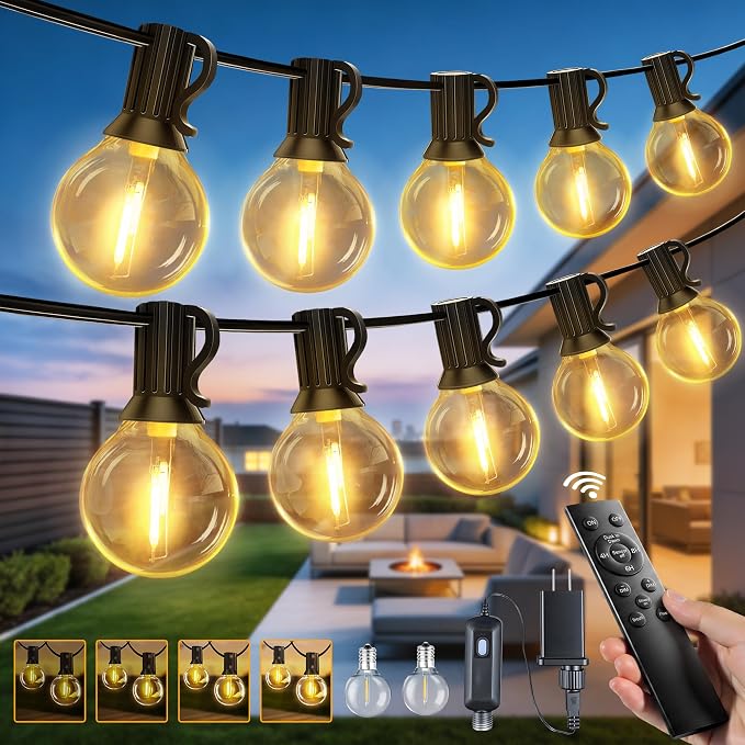 50FT Outdoor String Lights with Remote, Waterproof Connectable Dimmable G40 Patio Lights with 20+1 Shatterproof Edison LED Bulbs Plug in, Hanging Light for Outside Backyard Deck Garage Decor