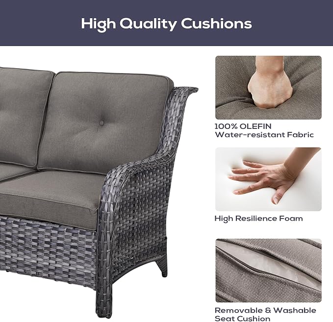 Belord Patio Furniture Set 6 Seats, Outdoor Swivel Rocker Patio Chairs, Oversized Outdoor Sectional Couch, Two 3-Seater Sofas with Coffee Table, Ideal for Porch, Deck, Gray Wicker/Gray