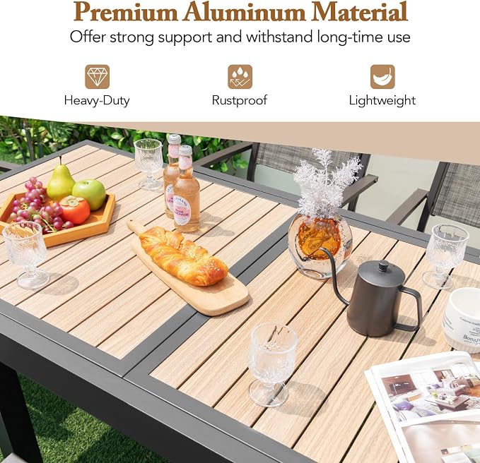 Tangkula 31.5"-63" Extendable Patio Dining Table, Aluminum Outdoor Dining Table for 4-6 People, L-Shaped Brace Included for Fixation, Space-Saving Expandable Table for Garden, Porch, Yard, Poolside