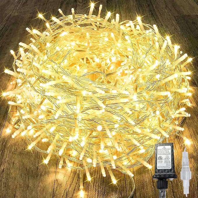 180FT 500LED Extra-Long String Lights Indoor Outdoor Clear Wire, Warm White Christmas String Lights, Plug in Twinkle Fairy Light With Timer and Memory For Wedding Patio Tree Yard Christmas Decorations