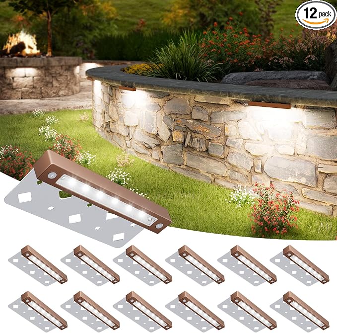 VOLISUN 7 Inch Retaining Wall Lights, 5000K Hardscape Lighting, 12 Pack | IP65 Waterproof, Cuttable Low Voltage Landscape Lighting, 12V Paver Lights, 3W Outdoor Step Lights, ETL