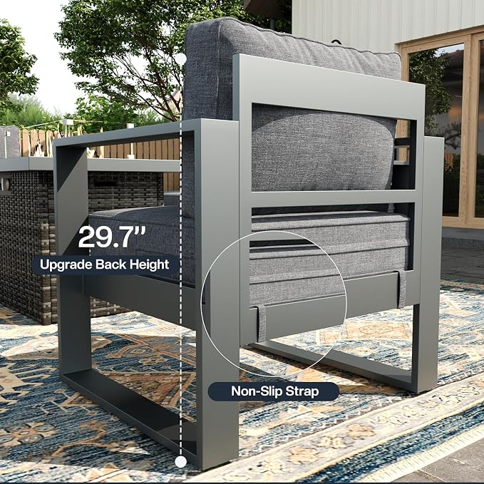 4 Piece Modern Aluminum Patio Furniture Set with Fire Pit Table, Outdoor Patio Sectional Conversation Metal Seating Sets with Olefin Cushion