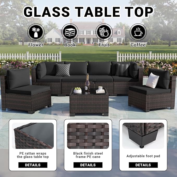 LEVELEVE 9 Pieces Outdoor Patio Furniture Sets,Rattan Conversation Sectional Set,Manual Weaving Wicker Patio Sofa,w/Table&Ottoman