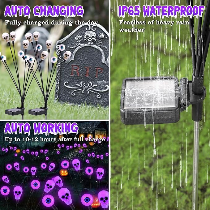 FENSAN Solar Lights Outdoor,Halloween Decorations Outdoor, Scary Eyeball Lights,4PACKS 32LED,IP65 Waterproof,Halloween Decor for Garden/Yard/Patio/Lawn/Pathway(Purple)