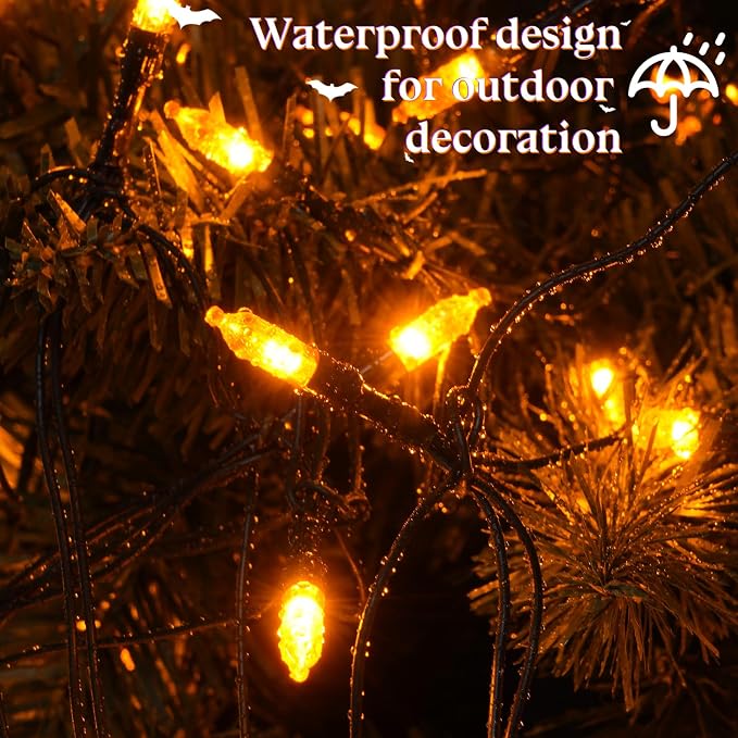 120LED Halloween Net Lights Outdoor, 5ft x 6ft Connectable Mesh Lights, 8 Modes 3.5V Low Voltage Waterproof Bush Lights for Trees, Bushes, Wedding, Party Decor (Orange, 1Pack)