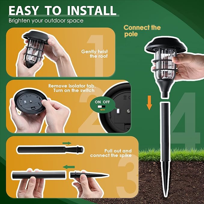 SOLPEX Solar Pathway Lights Waterproof Outdoor Lighting, 8 Pack Cold White | 8-12H Runtime, Auto On/Off, Tool-Free Install, Yard/Garden/Pathway/Patio/Walkway/Driveway