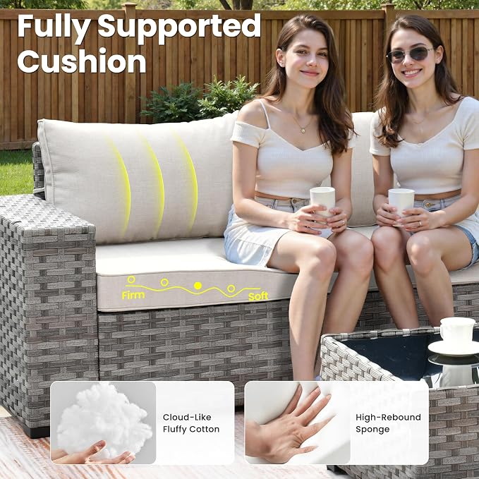 ovios 12 Pieces Patio Furniture Set, Outdoor Wicker Sectional Sofa with Coffee Table Comfy Cushions, Modern Modular Deep Seat Couch Rattan Conversation Set, Beige
