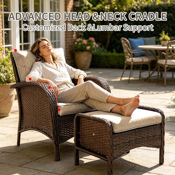 All Weather Patio Furniture Set, High Back Swivel Rocker Glider Chairs，Ottomans & Glass Tables, Outdoor Conversation Set for Deck Porch Yard Poolside (Brown, 9PCS-Swivel Chairs&Chairs&Sofa&Tables)