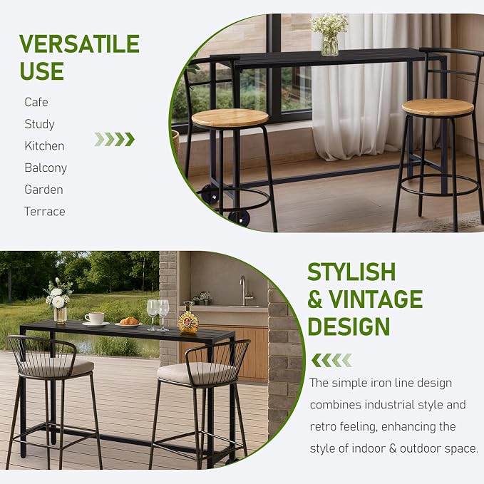 Outvita Outdoor Bar Table, 37" Height Patio Pub Table with Waterproof Frame and Adjustable Foot for Hot Tub, Patio, Backyard, Balcony, Hallway, Bistro Rectangle, Black