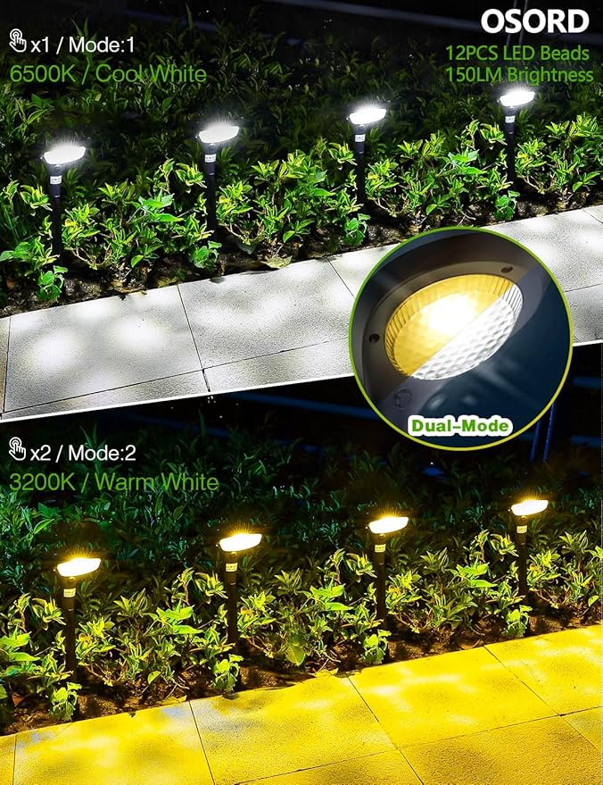 Solar Pathway Lights,【2 Pack】 Solar Garden Lights Outdoor Waterproof Solar Powered Path Light Auto On/Off for Landscape Path Yard Patio Walkway Driveway Pool Holiday (Cool White & Warm White)