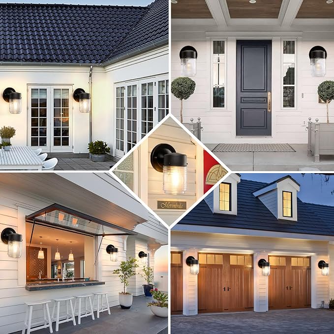 EJIAXIN 2 Pack Outdoor Wall Lantern, Exterior Waterproof Wall Sconce Light Fixtures, Black Front Door Lighting with Clear Glass Shade, Anti-Rust E26 Socket Porch Lights for Entryway