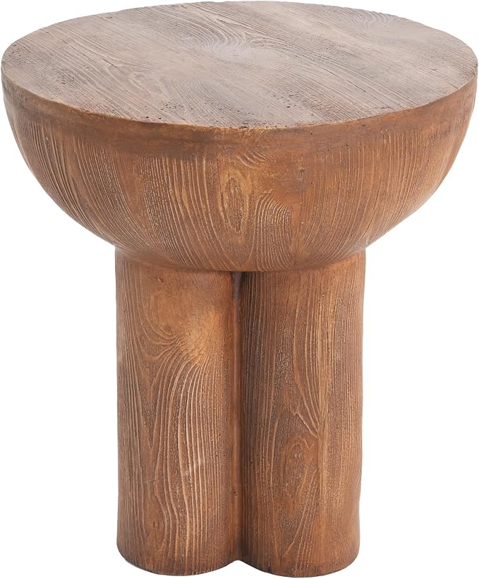 Christopher Knight Home Nataly 18.25" H Small Outdoor Side Table, Mushroom-Like Carved Garden Stool, Lightweight Concrete End Table, Patio Decorative Home Stool for Balcony Poolside Backyard, Brown