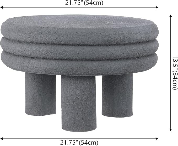 JONATHAN Y Rashida 13.5" Gray Frosted Modern Round Polyresin Indoor Outdoor Accent Coffee Table, Weather Resistant Low Table with Chunky Ribbed Stacked Ring Design and Tripod Pillar Base TBL1105C