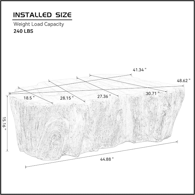 48.62'' Irregular Coffee Table Faux Stone Coffee Table for Living Room Modern Concrete Coffee Tables with Cement Live Edge Indoor Outdoor Center Tables No Assembly, Beige