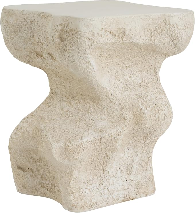 Christopher Knight Home Naomi MGO Outdoor Side Table with Abstract Wavy Design, Square Accent Table with Stone-Like Texture, Weather Resistant Small End Table for Indoor/Outdoor Usage, Beige