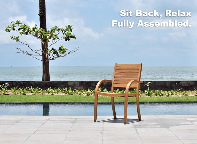 Urban Elements Mykonos 7-Piece Rectangular Patio Furniture Set | 100% Certified Teak Table and Teak Finish Stackable Chairs | Backyard Furniture, Rectangular Outdoor Dining Set