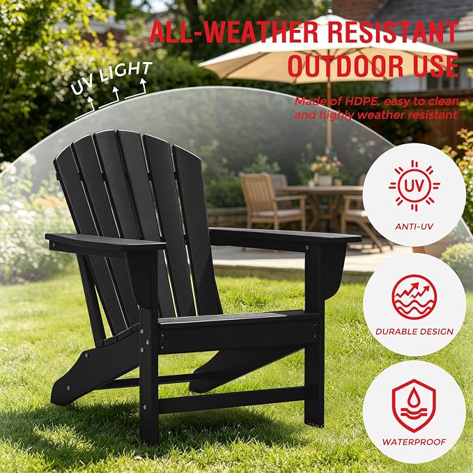 Costaelm Patio Conversation Set, Patio Chairs Set of 5 Balcony Firepit Furniture Outdoor Adirondack Square Table and Chair Backyard Furniture Set for Lawn Porch Pool Garden, Black