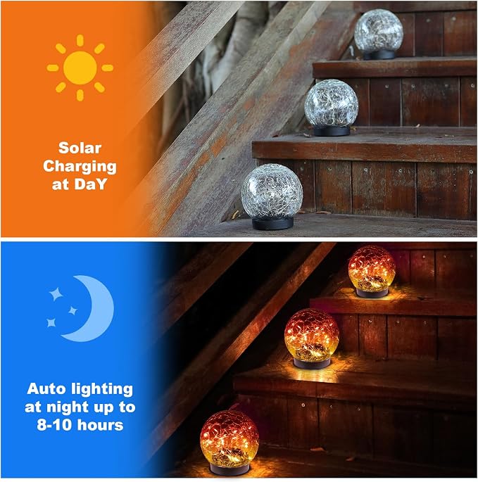 Solar Globe Lights Outdoor Waterproof-Solar Balls-Solar Garden Lights Orbs | Solar Globe Lights for Outside 6 Pack Cracked Glass Ball for Lawn Patio Yard Backyard Decorations
