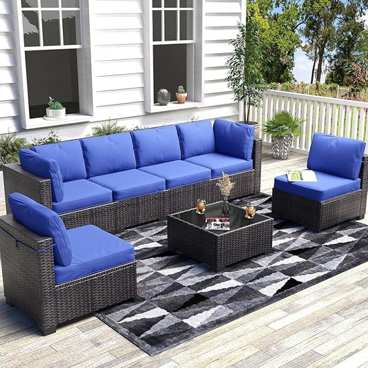 Garvee Patio Furniture Set, 7-Piece Outdoor Couches for Patio, Wicker Sectional Sofa with Coffee Table & Cushions