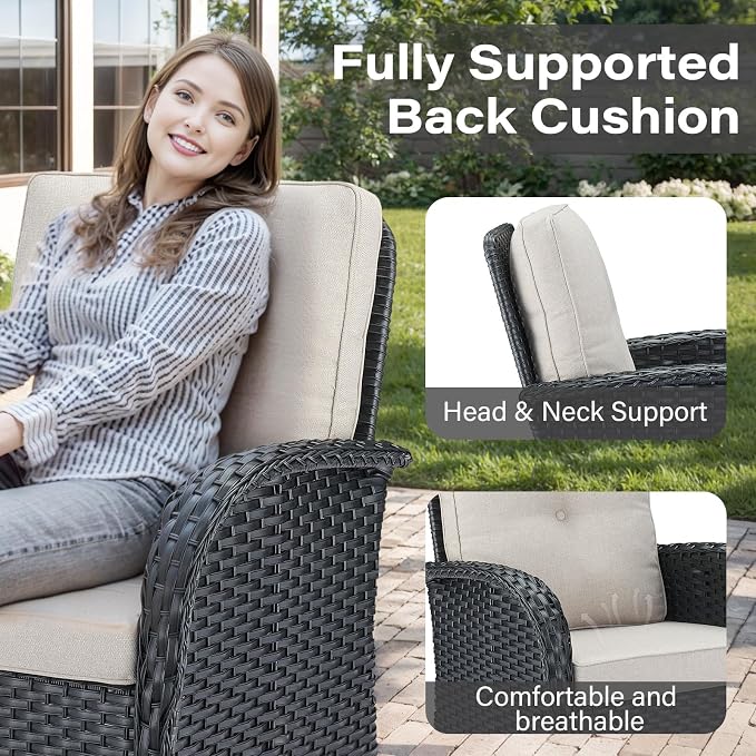 Belord 6 Pieces Wicker Patio Furniture Set - Swivel Rocker Outdoor Chairs with Outdoor Couch and Side Table, All-Weather Patio Conversation Set for Sunroom Deck Backyard Black