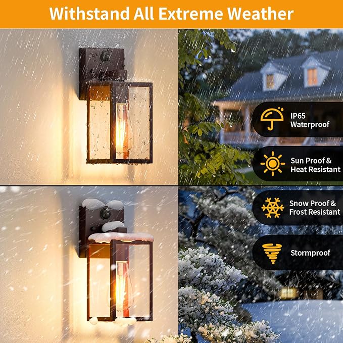 2 Pack Motion Sensor Outdoor Light Fixtures Wall Mount, Oil Rubbed Bronze Front Porch Lights, Dusk to Dawn Exterior Wall Sconce, Waterproof Lantern Lamp,Outside Coach Light for House,Garage,Yard