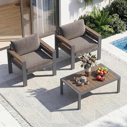 SUNYRISY Aluminum Outdoor Patio Furniture Set with Coffee Table, 3 Piece Metal Outdoor Modern Conversation Sets with Thick Cushions, Sectional Sofa Couch Set for Porch, Deck, Backyard