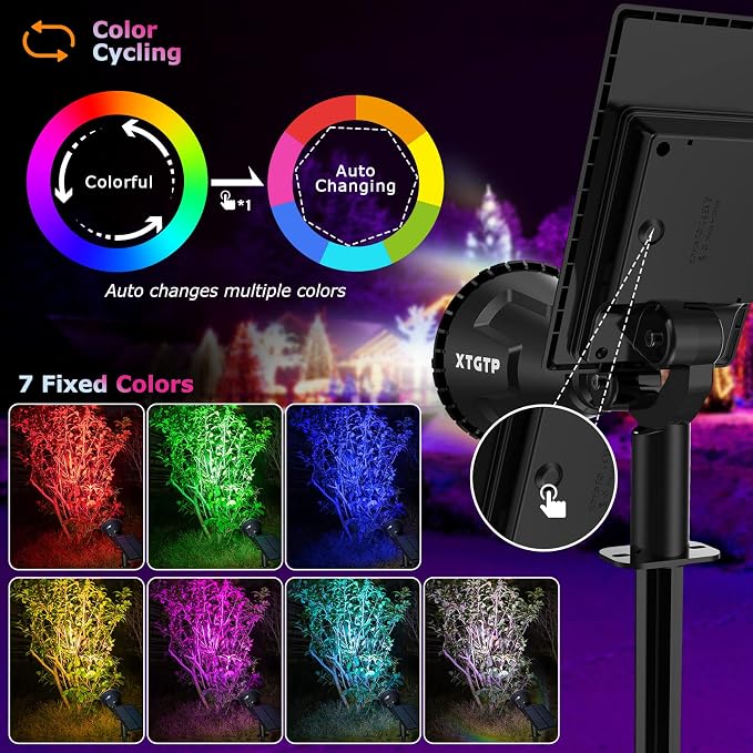 Solar Color Spot Lights Outdoor, 21 LEDs Color Changing Outdoor Lights, IP67 Waterproof RGB Multicolor Yard Solar Spotlights Auto On/Off for Pathway Garden Pool Patio Tree