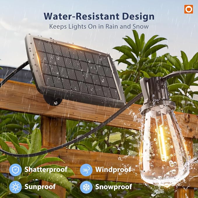 addlon 102FT(96+6) Solar String Lights Outdoor with Remote, Last 30+ Hrs | Waterproof Patio Lights with 30 Shatterproof LED Bulbs, Dimmable & Timable Solar Light for Backyard Camping Garden Decor