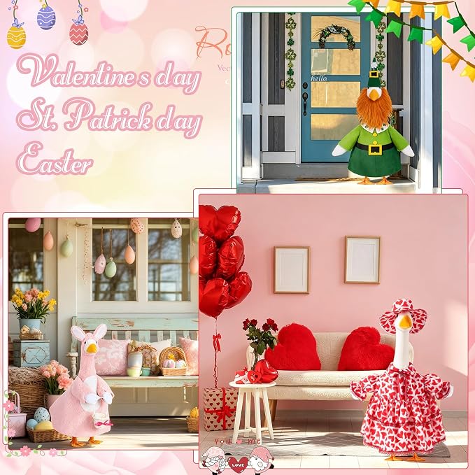 FuWeave 8 Set Holiday Porch Goose Outfits 23'' Goose Clothes Summer Fall Halloween Christmas Winter Thanksgiving Valentine St. Patrick Easter 4th of July Lawn Porch Geese Costume for Patio Yard Decor