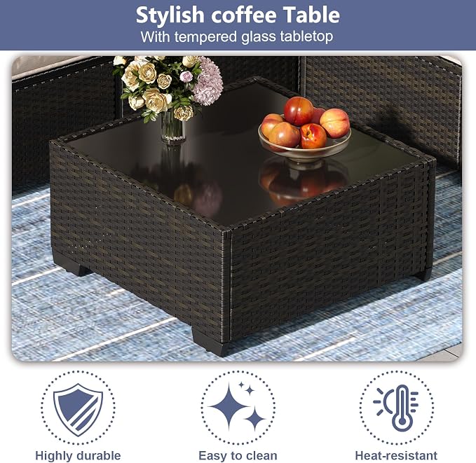 JOYURE 6 Pieces Patio Furniture Set, Outdoor Sofa with Waterproof Cushions, Rattan L Shaped Patio Couch & Coffee Table, Modern Outdoor Furniture for Backyard, Deck, Balcony – Grey