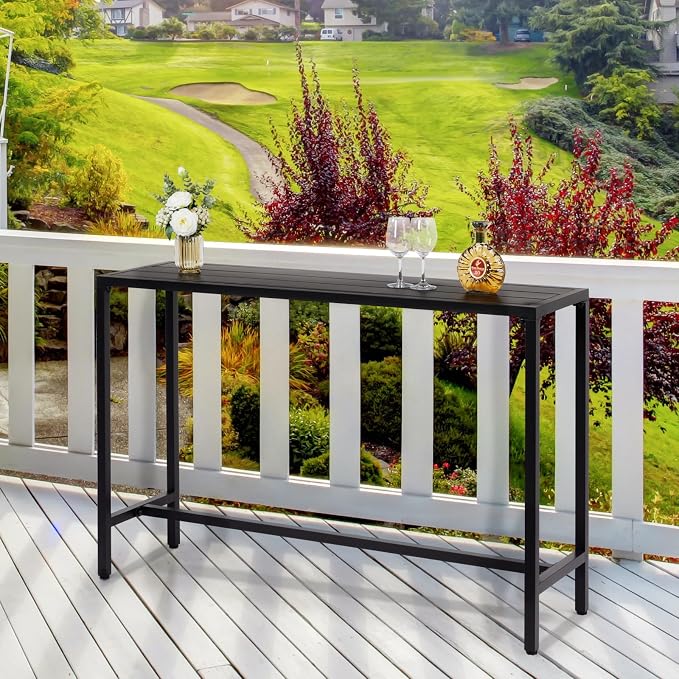 Bar Table,55" Outdoor Bar Table with Adjustable Feet, Rectangle Narrow Counter Height Tables, Ideal Bar Height Table Rectangular Pub Table for Balcony Patio Garden Yard Poolside, Black