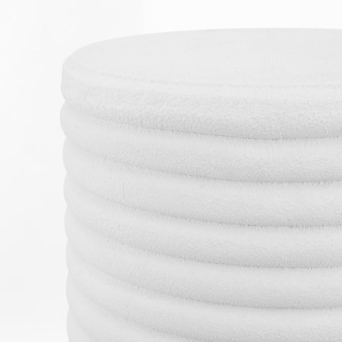 JONATHAN Y Evans Modern Ribbed Drum Outdoor Accent Table, 18" H Weather-Resistant Footed Garden Stool for Patio, Porch, and Living Room, Frosted White TBL1107B