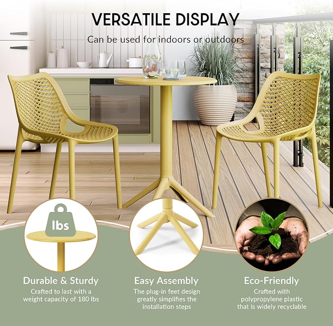 WestinTrends Playa 23.5" Outdoor Polypropylene Resin Round Patio Bistro Dining Table for 2, Yellow