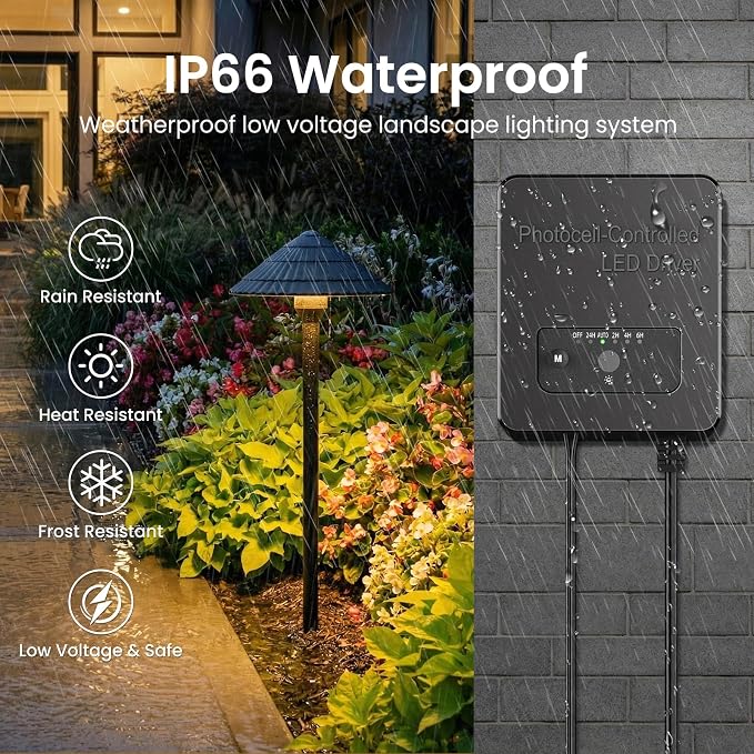 All-in-One Low Voltage Landscape Lighting Kit, 5W Outdoor Lights 2700K | Pathway Lights with 96W Transformer, IP66 Waterproof LED Landscape Lights Dusk to Dawn, Patio Lights for Yard Garden, 8-Pack