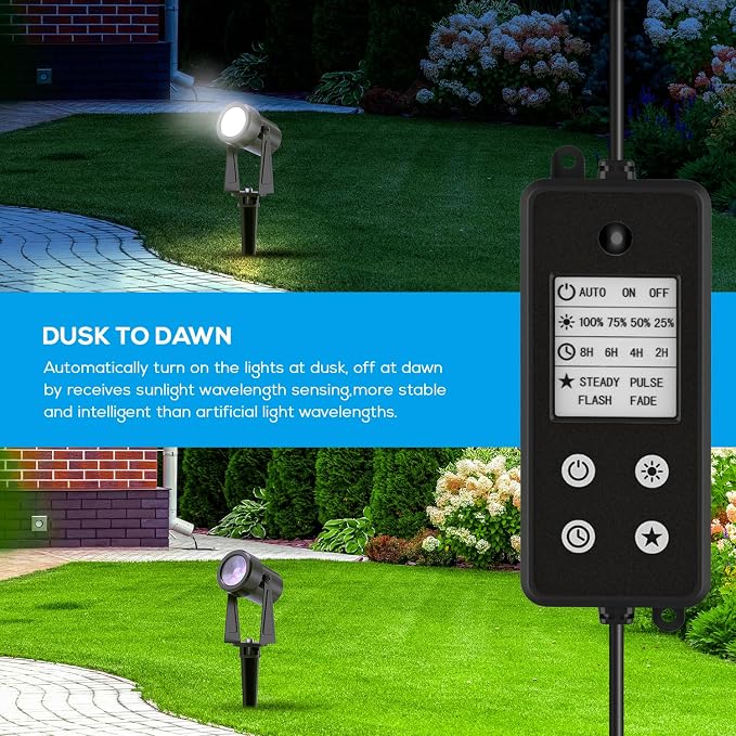 SUNTHIN Outdoor Landscape Spotlights, Dusk to Dawn Sensor Control, 12 Pack | Outdoor LED Yard Lighting with Sensor Control & Transformer, IP65 Waterproof Landscape Ground Lights for Garden, Trees