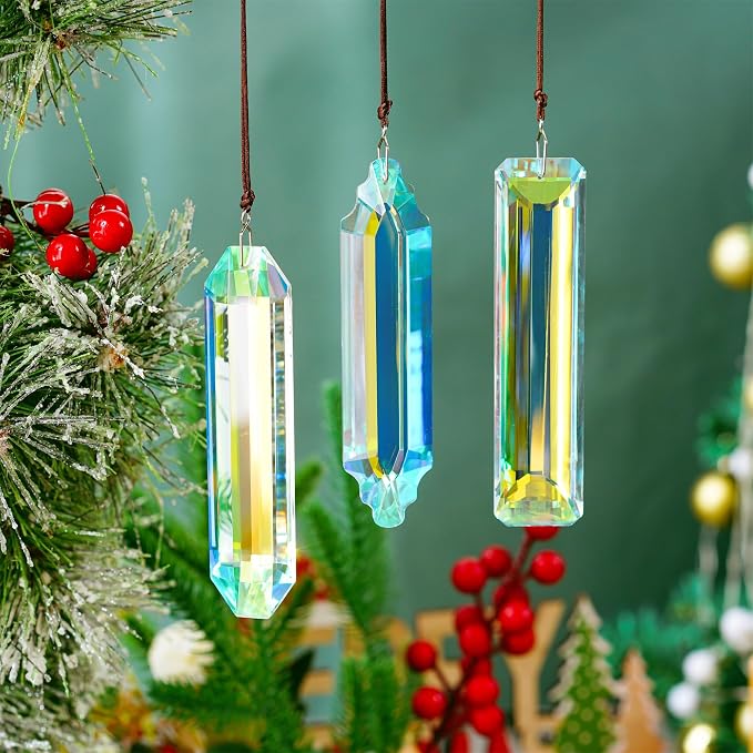 YU FENG 3 Pack Crystal Suncatcher Prism, Window Hanging Rainbow Maker | 5'' Rectangle AB Colored Crystal Stick Prisms, Garden Hanging Ornament, Sun Catcher Decor, Christmas Tree Decoration